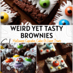 Brownies topped with icing and candy eyeballs styled as Crazy Food Ideas Weird for Halloween. 2